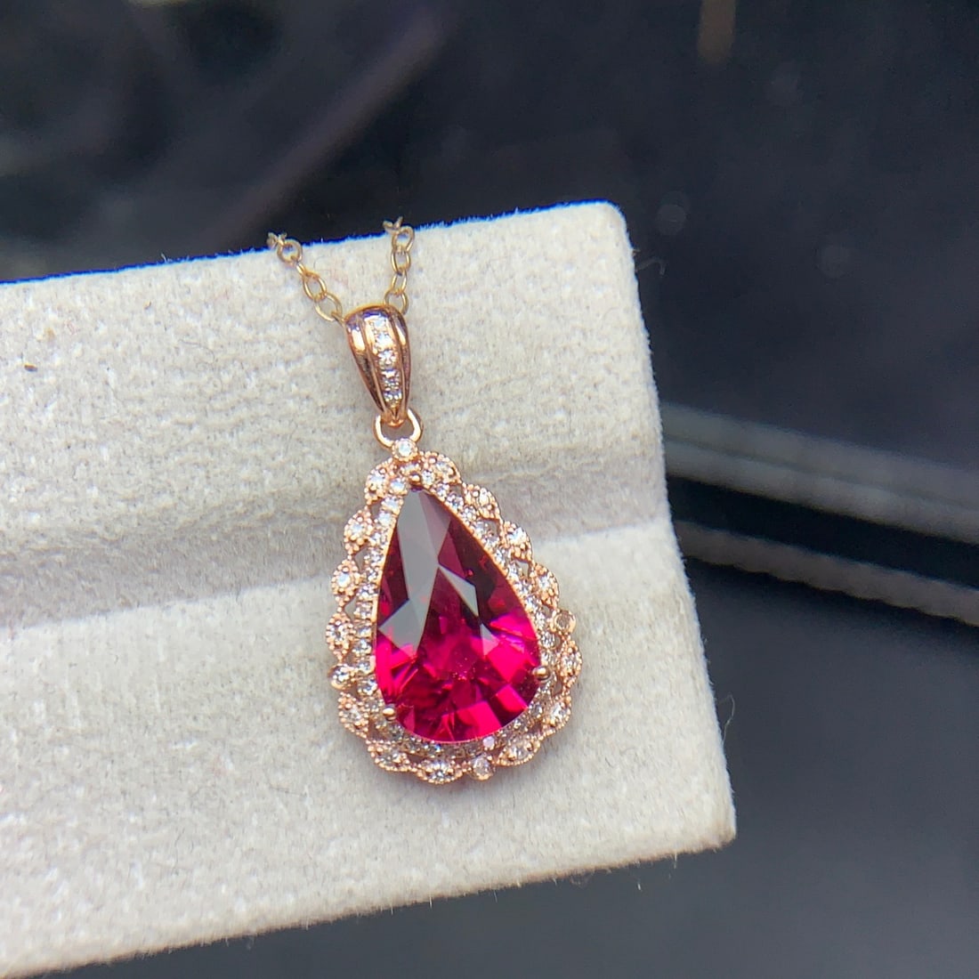 14k Gold 2.4 Ct Natural Tourmaline & Diamond Pendant( Without Chain ) - 6