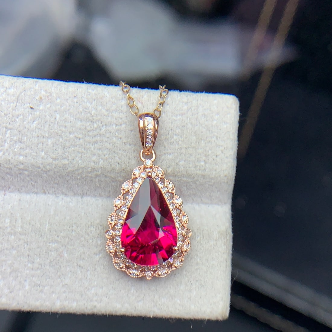 14k Gold 2.4 Ct Natural Tourmaline & Diamond Pendant( Without Chain ) - 7