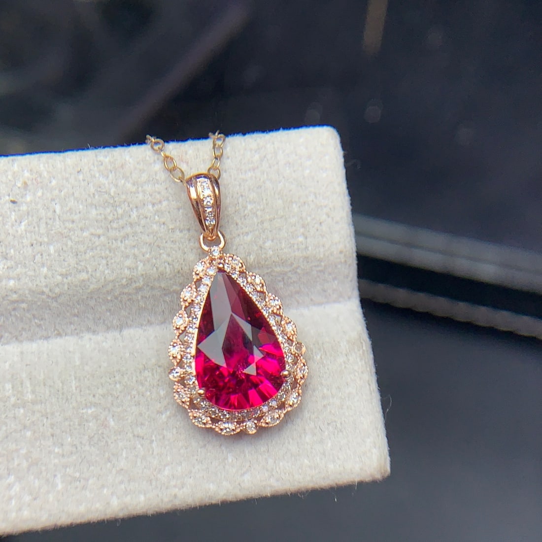 14k Gold 2.4 Ct Natural Tourmaline & Diamond Pendant( Without Chain ) - 9