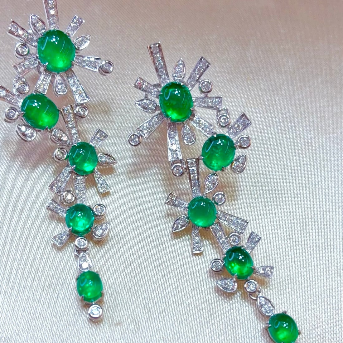 14k Gold 4.69 Ctw Natural Emerald & Diamond Earrings - 2