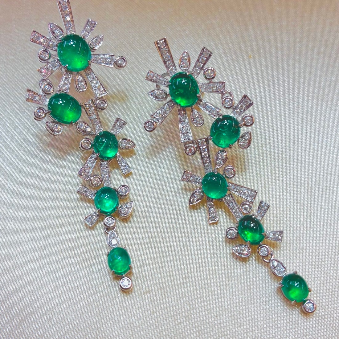 14k Gold 4.69 Ctw Natural Emerald & Diamond Earrings - 3