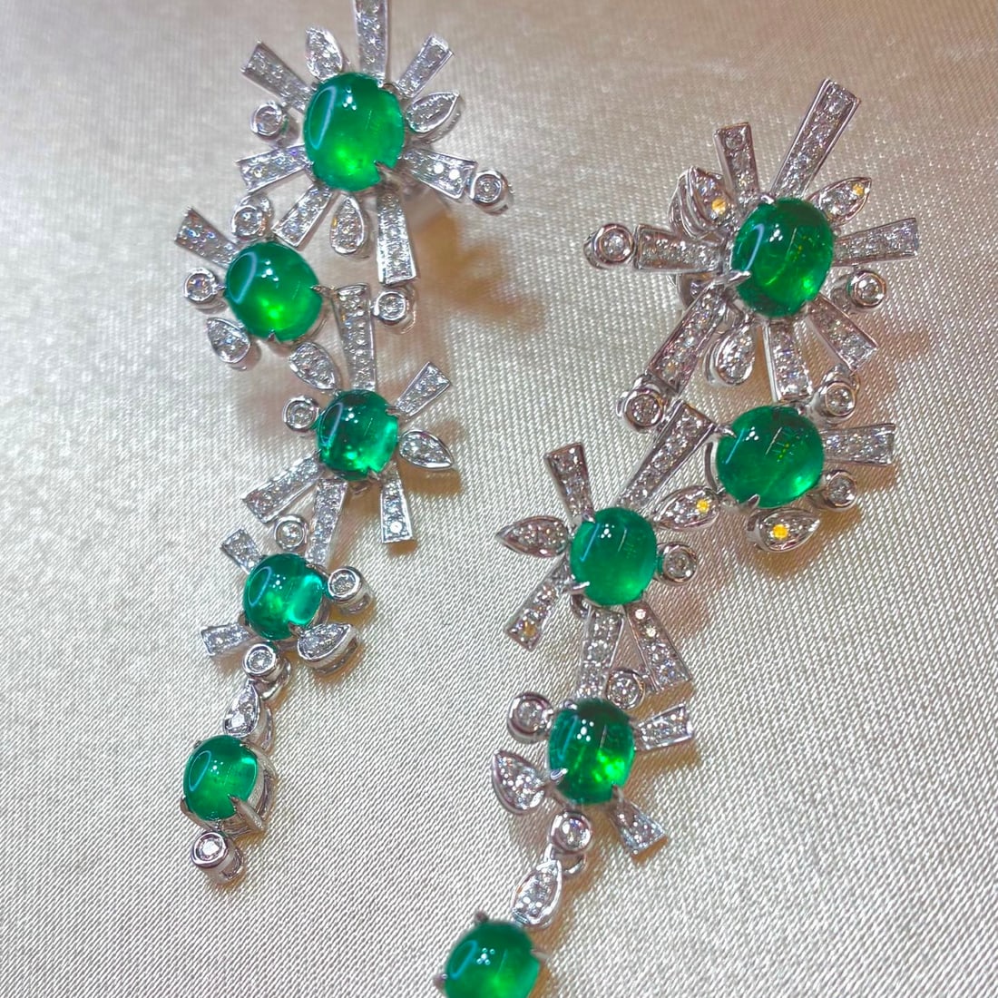 14k Gold 4.69 Ctw Natural Emerald & Diamond Earrings - 4