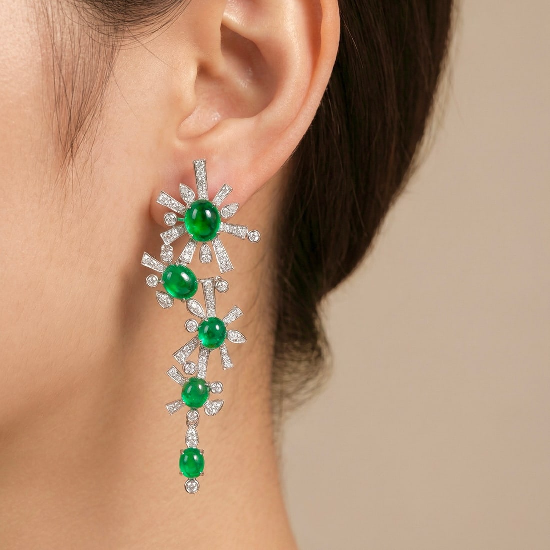 14k Gold 4.69 Ctw Natural Emerald & Diamond Earrings - 5