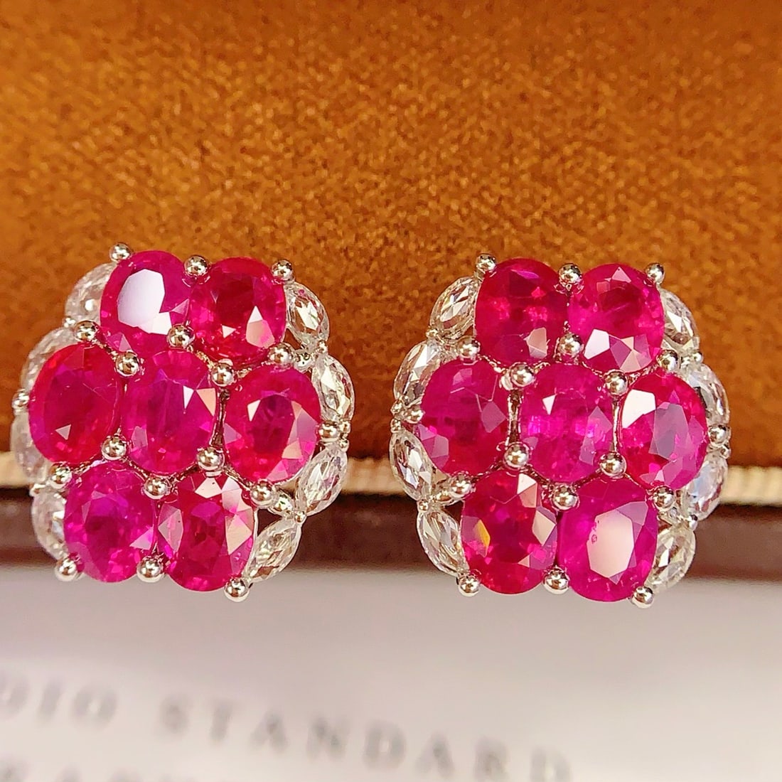 14k Gold 5.2 Ct Natural Ruby & Diamond Earrings - 2