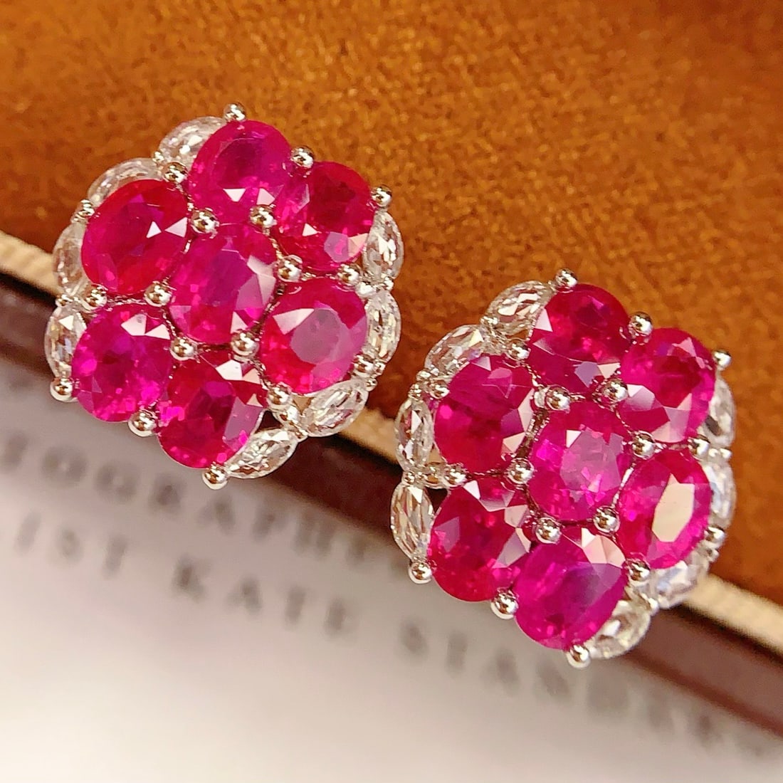 14k Gold 5.2 Ct Natural Ruby & Diamond Earrings - 4