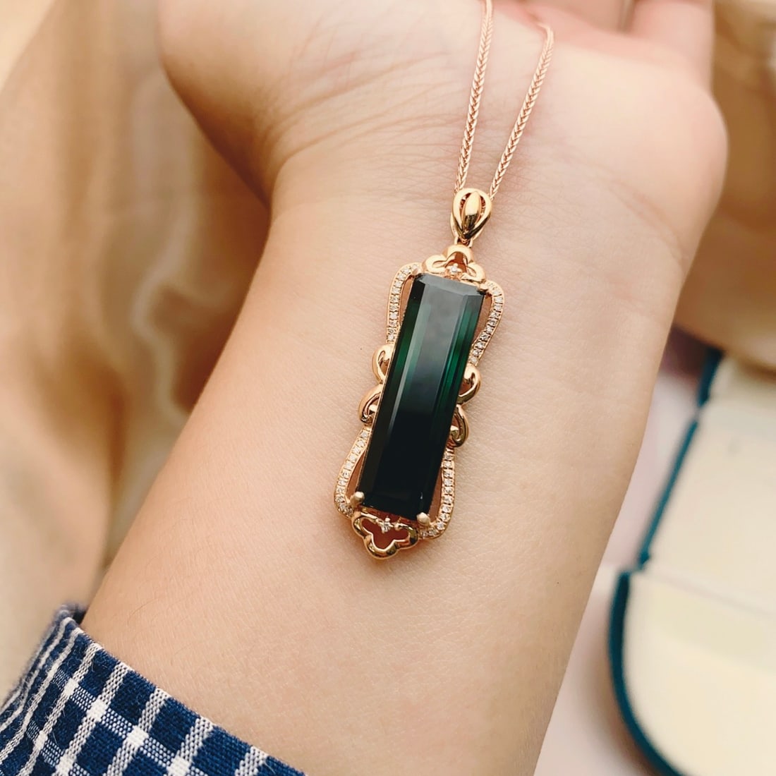 14k Gold 8.70 Ct Natural Tourmaline & Diamond Pendant( Without Chain ) - 6