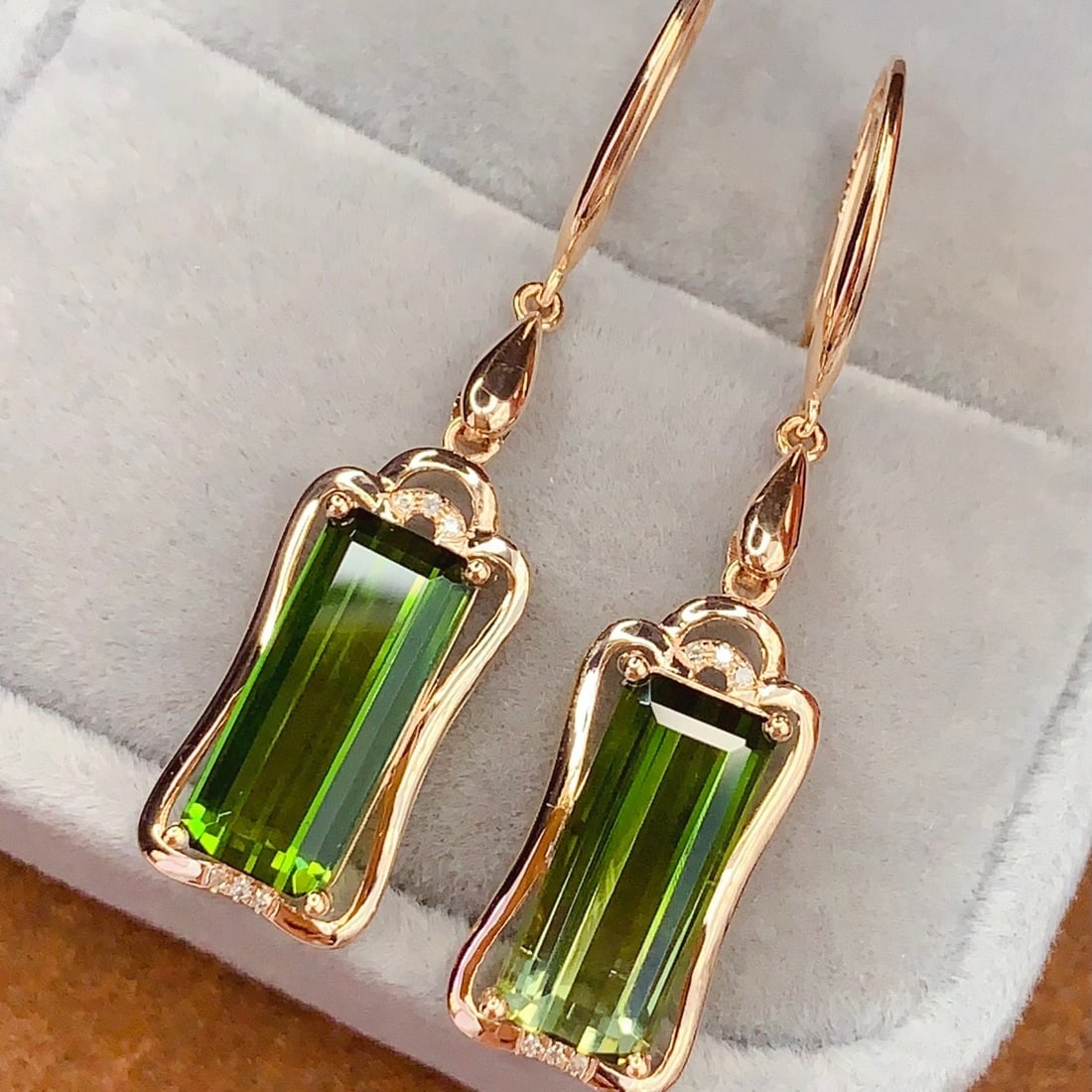 14k Gold 6.2 Ct Natural Tourmaline & Diamond Earrings - 5
