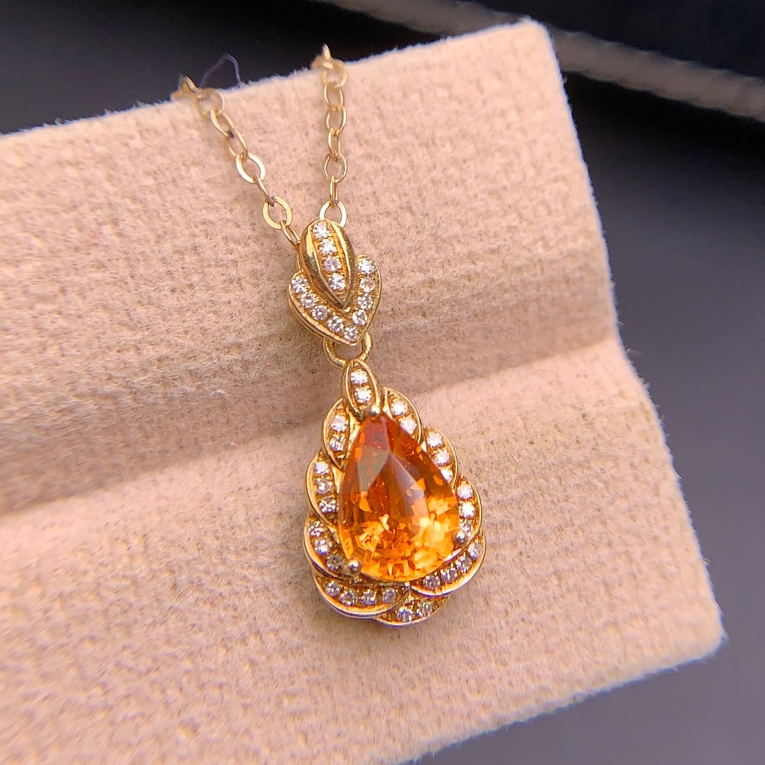 14k Gold 1.4 Ct Natural Spessartine & Diamond Pendant( Without Chain ) - 9