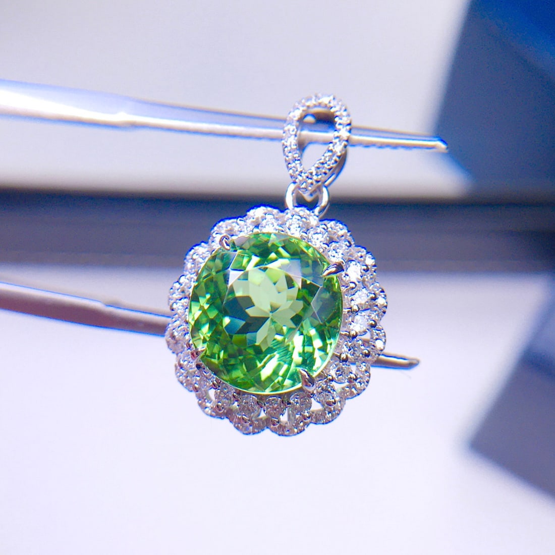 14k Gold 3.89 Ct Natural Tourmaline & Diamond Pendant( Without Chain ) - 2