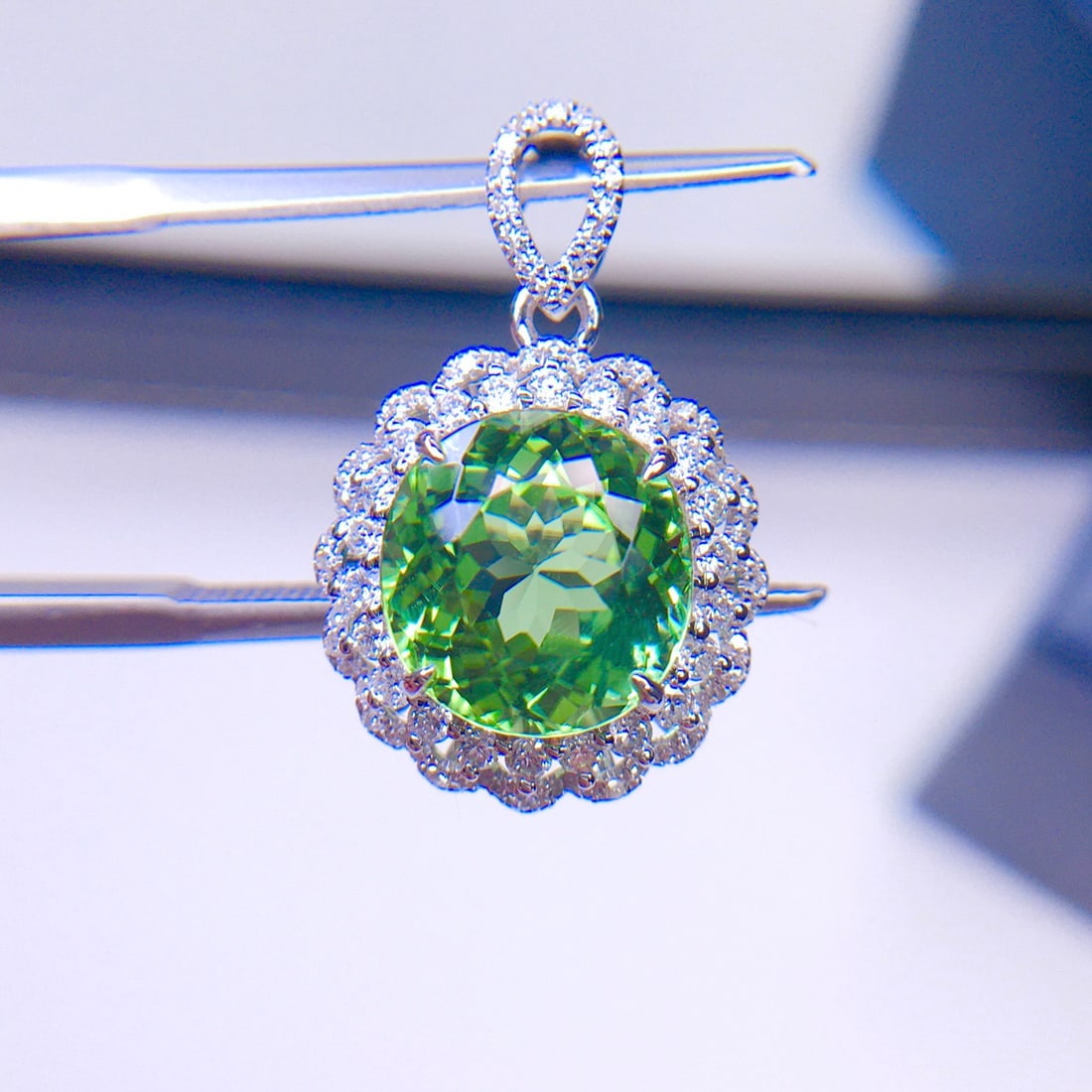 14k Gold 3.89 Ct Natural Tourmaline & Diamond Pendant( Without Chain ) - 3