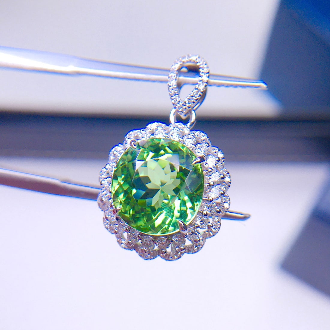 14k Gold 3.89 Ct Natural Tourmaline & Diamond Pendant( Without Chain ) - 4