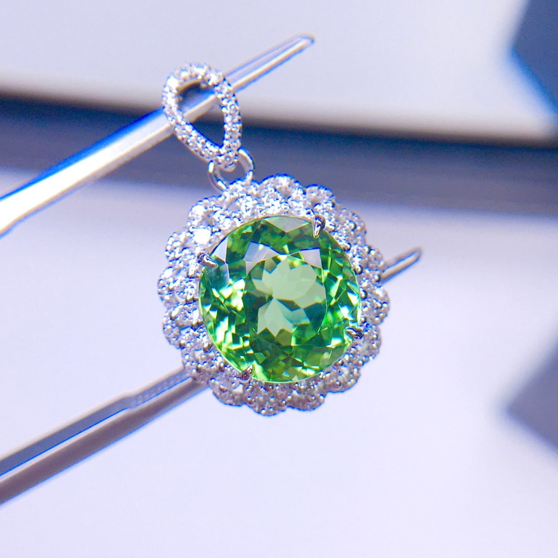 14k Gold 3.89 Ct Natural Tourmaline & Diamond Pendant( Without Chain ) - 5