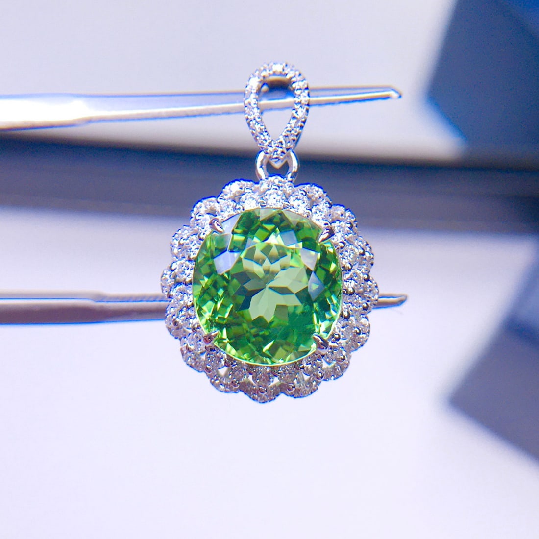 14k Gold 3.89 Ct Natural Tourmaline & Diamond Pendant( Without Chain ) - 6