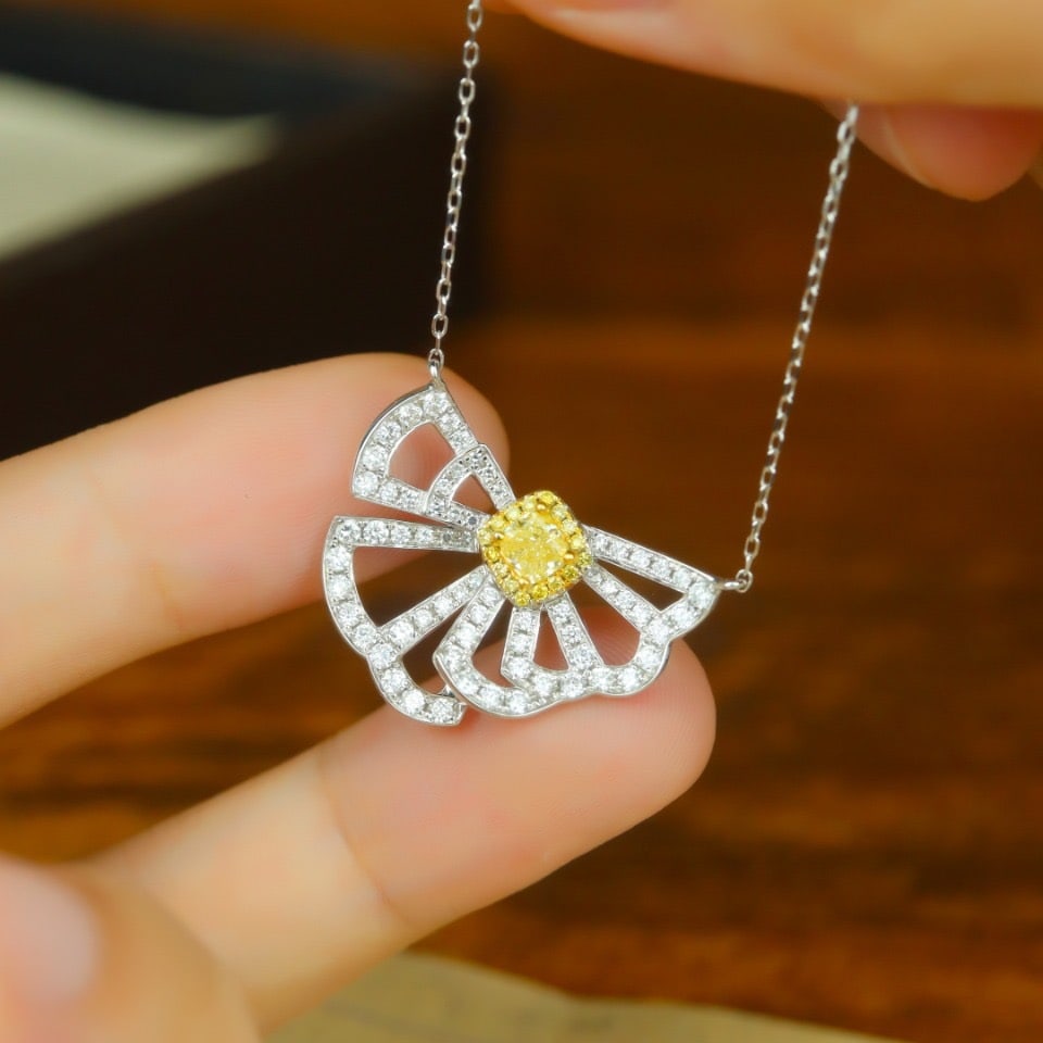 14k Gold 0.84 Ctw Natural Yellow Diamond & Diamond Necklace - 4