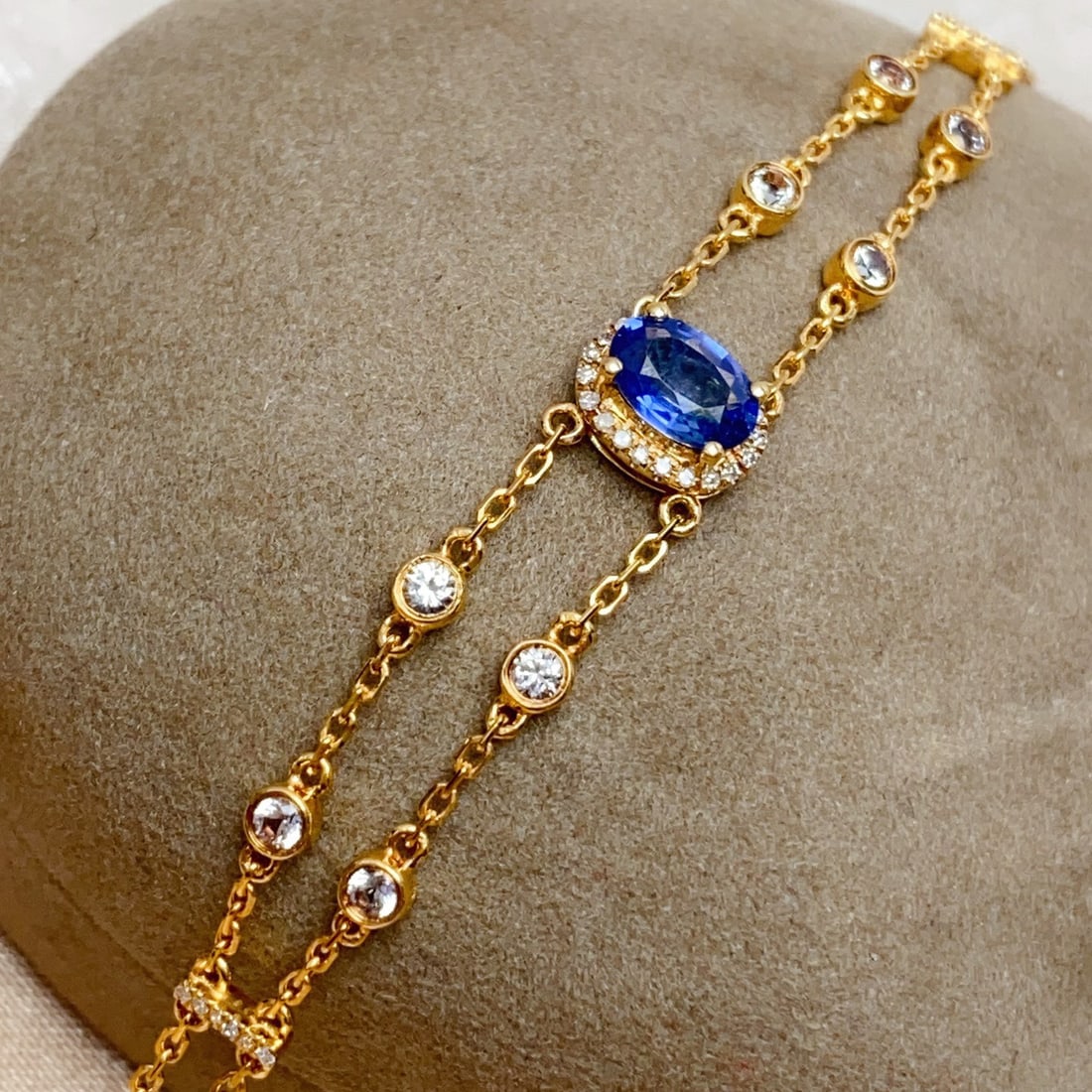 14k Gold 0.70 Ct Natural Sapphire & Diamond & Sapphire Bracelet - 3