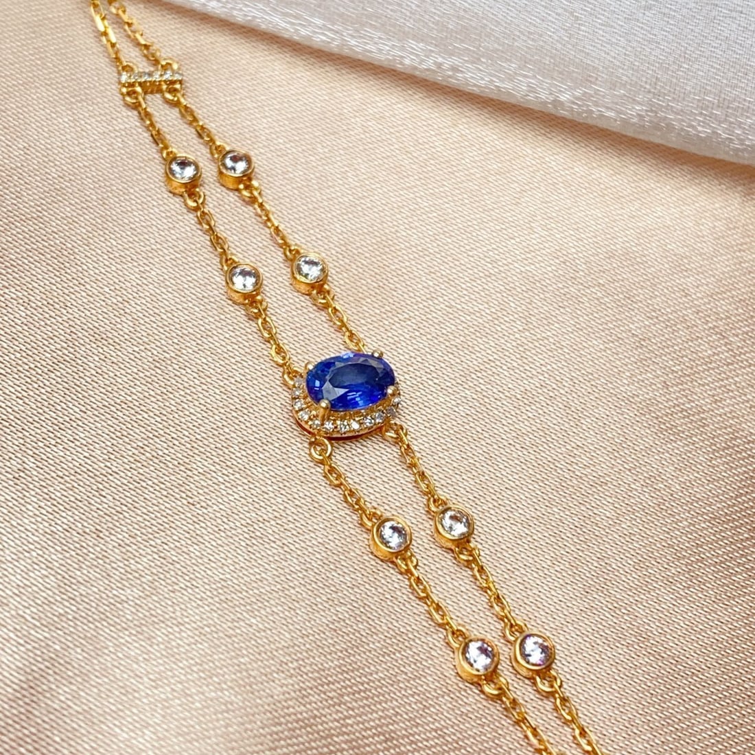 14k Gold 0.70 Ct Natural Sapphire & Diamond & Sapphire Bracelet - 4