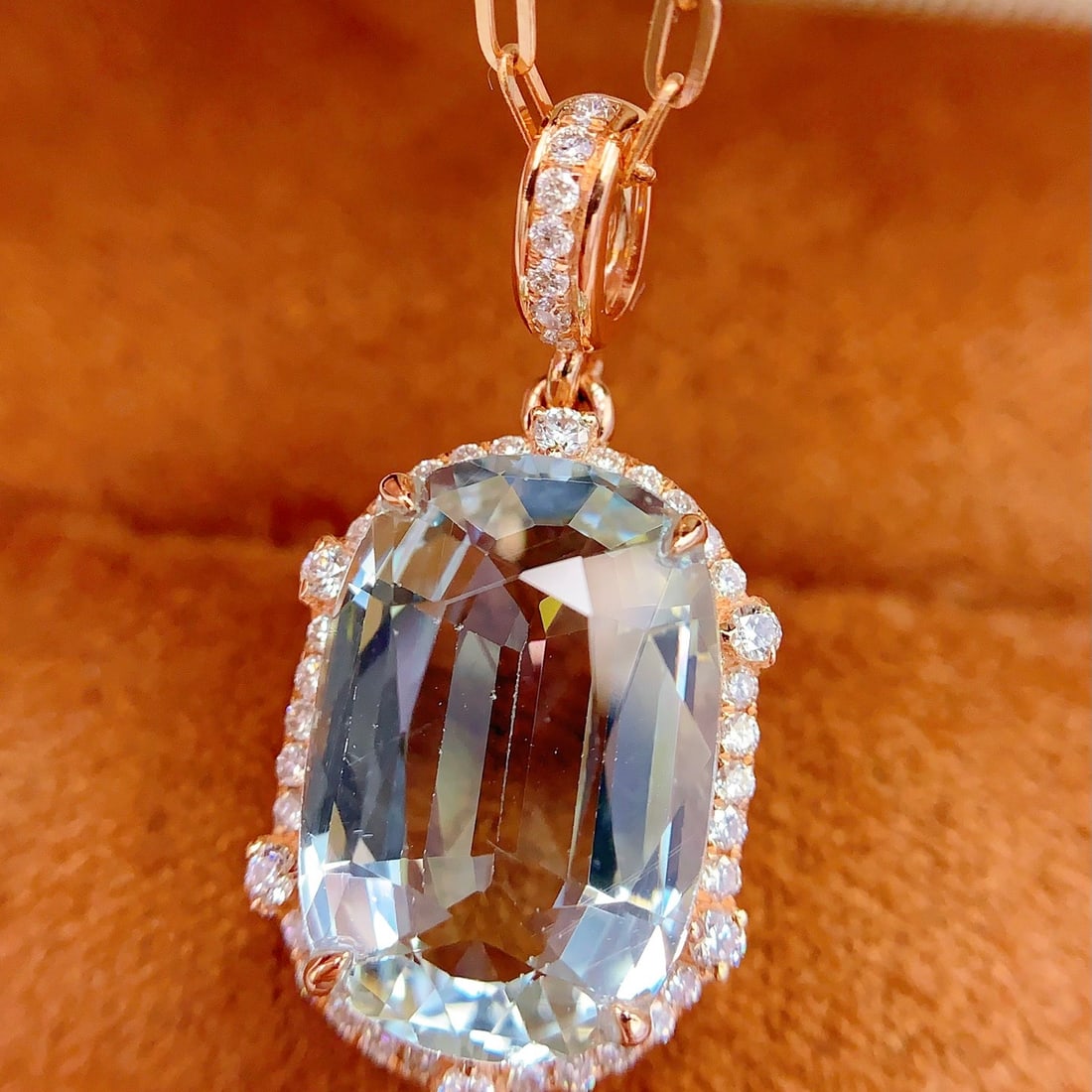 14k Gold 4.85 Ct Natural Aquamarine & Diamond Pendant( Without Chain ) - 4