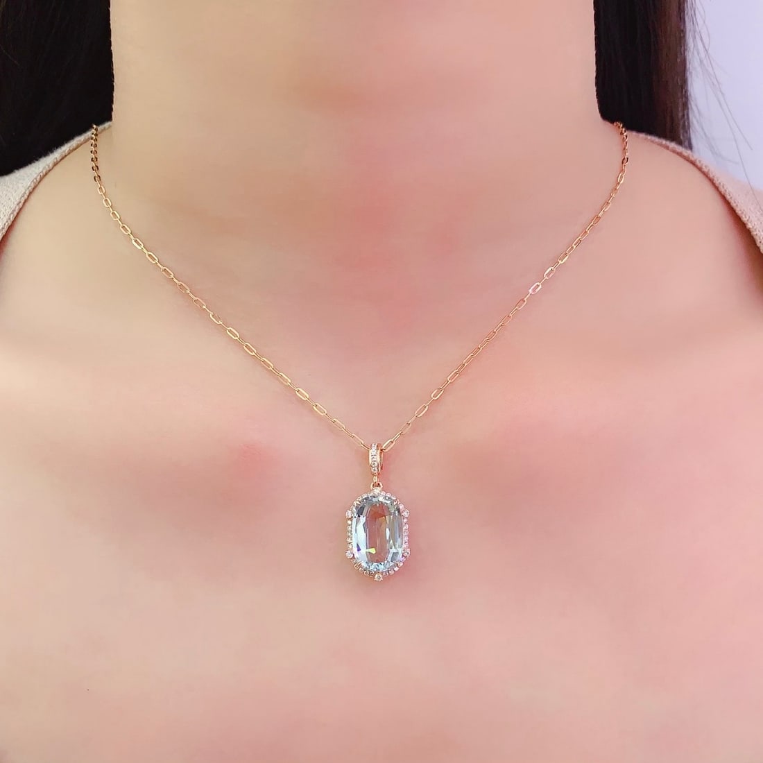 14k Gold 4.85 Ct Natural Aquamarine & Diamond Pendant( Without Chain ) - 6