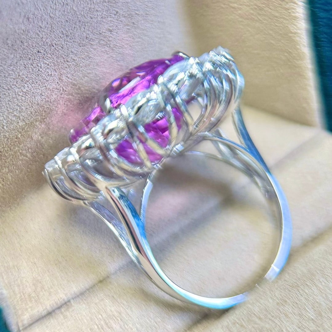 14k Gold 20.03 Ctw Natural Kunzite & Sapphire Ring - 4