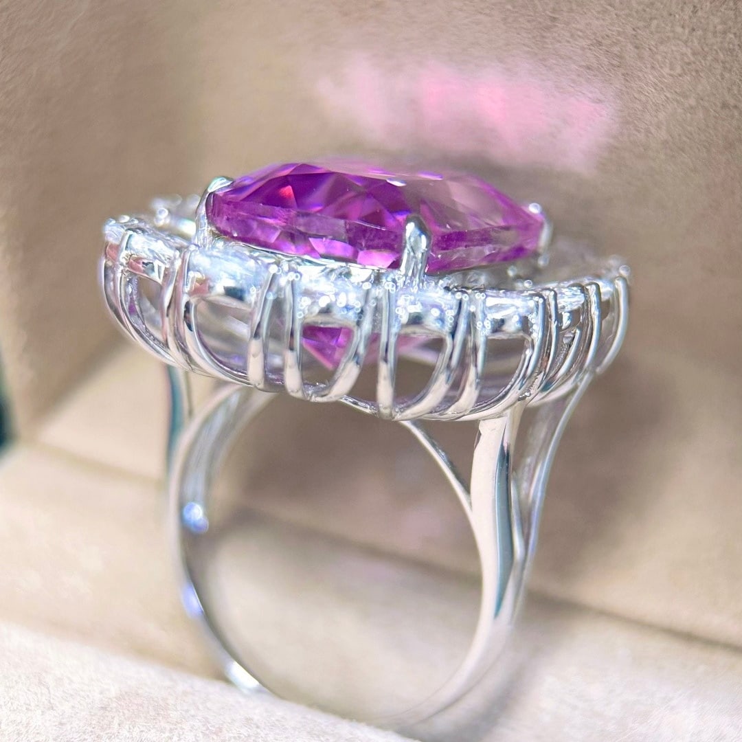 14k Gold 20.03 Ctw Natural Kunzite & Sapphire Ring - 5