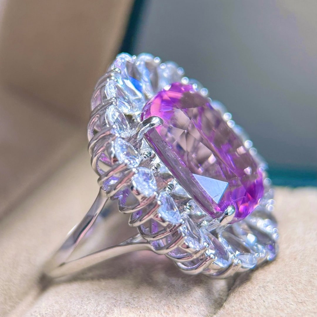 14k Gold 20.03 Ctw Natural Kunzite & Sapphire Ring - 6