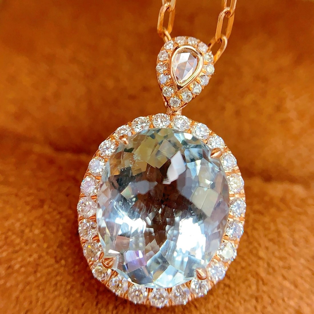 14k Gold 4.5 Ct Natural Aquamarine & Diamond Pendant( Without Chain ) - 5