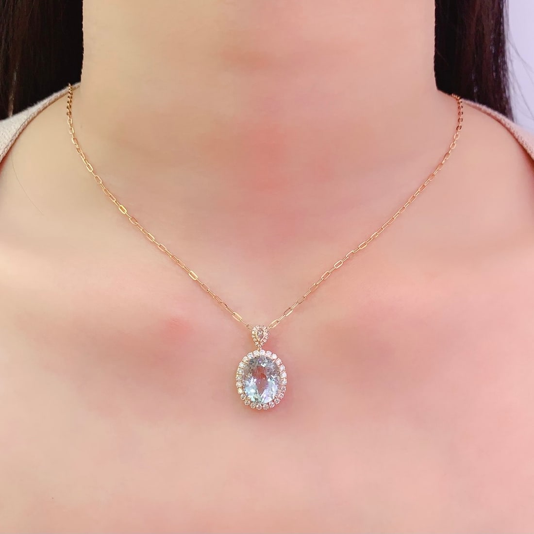 14k Gold 4.5 Ct Natural Aquamarine & Diamond Pendant( Without Chain ) - 6