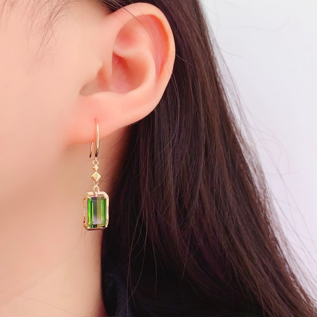 14k Gold 5.56 Ct Natural Tourmaline & Diamond Earrings - 6