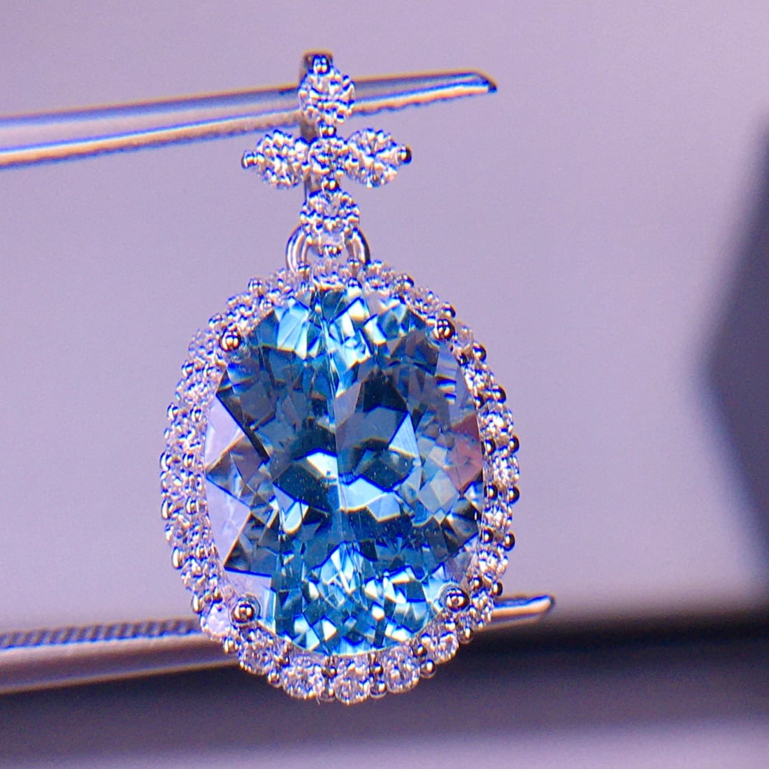 14k Gold 4.15 Ct Natural Aquamarine & Diamond Pendant( Without Chain ) - 4