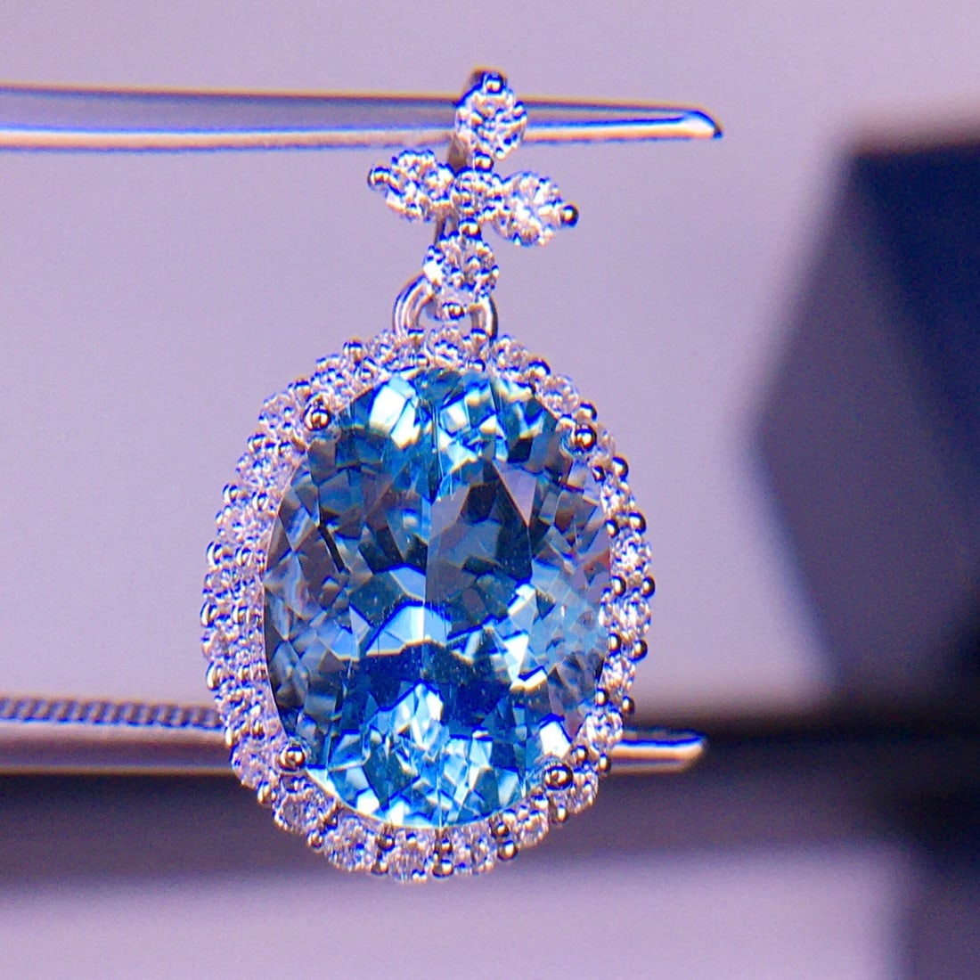 14k Gold 4.15 Ct Natural Aquamarine & Diamond Pendant( Without Chain ) - 6