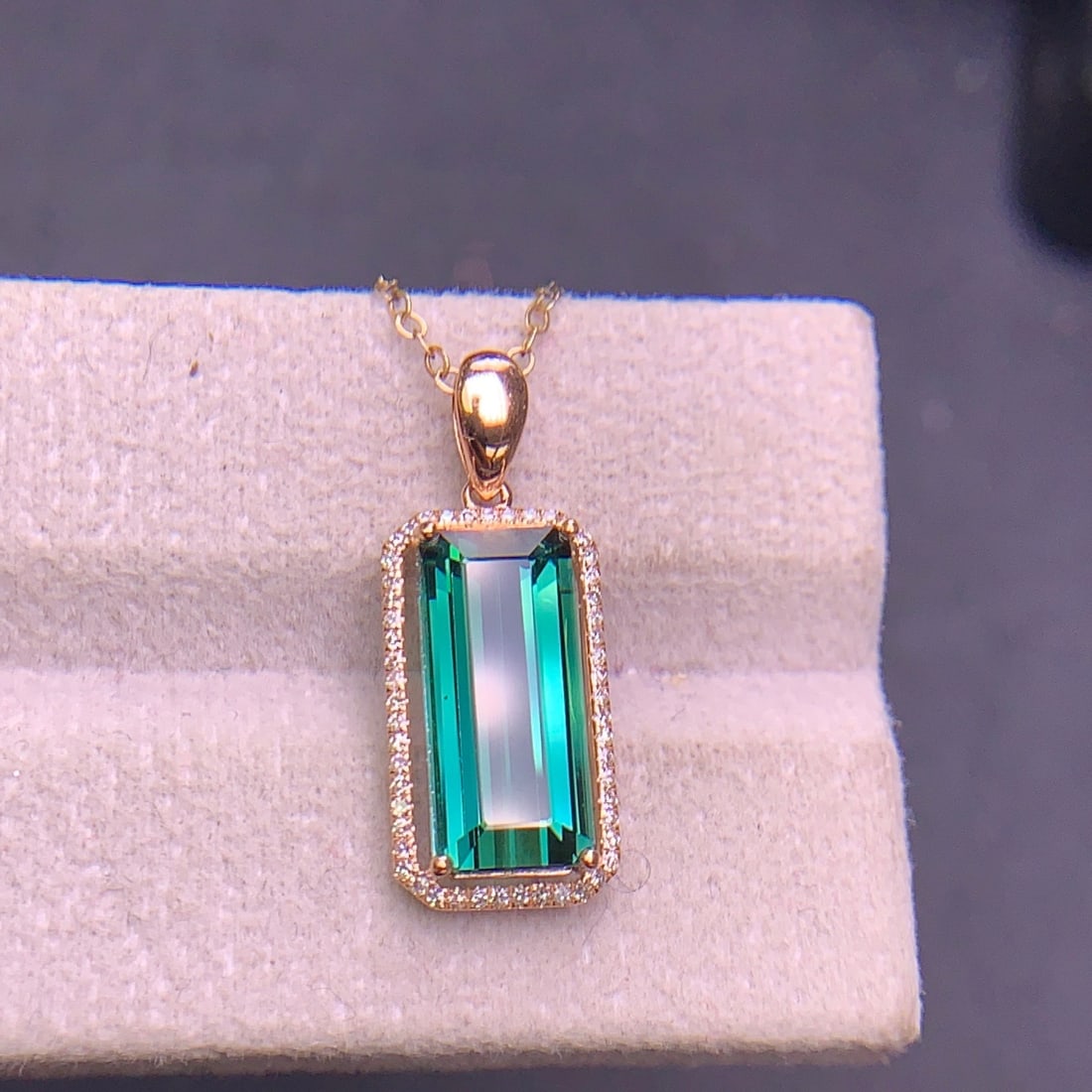 14k Gold 3.7 Ct Natural Tourmaline & Diamond Pendant( Without Chain ) - 3