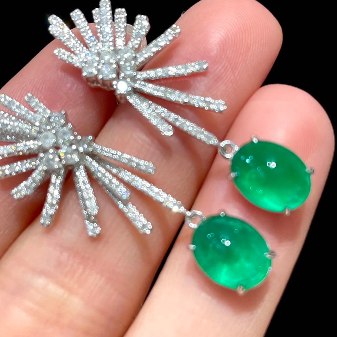 14k Gold 4.2 Ct Natural Emerald & Diamond Earrings - 4