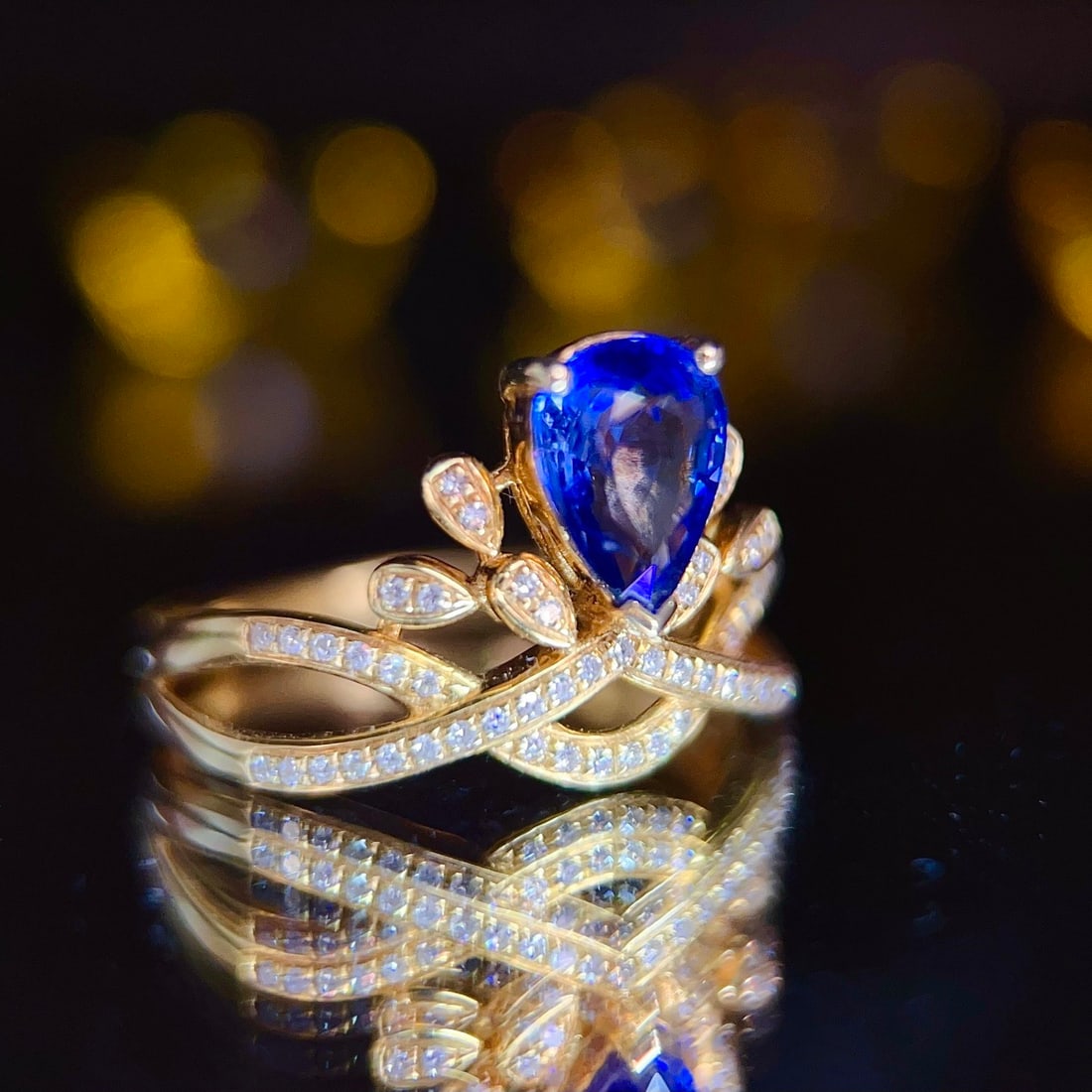 14k Gold 1.35 Ct Natural Sapphire & Diamond Ring - 4