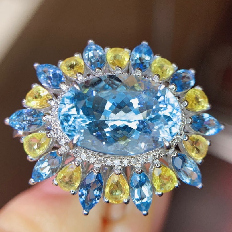 14k Gold 8.8 Ctw Natural Aquamarine & Sapphire Ring/pendant( Without Chain ) - 3