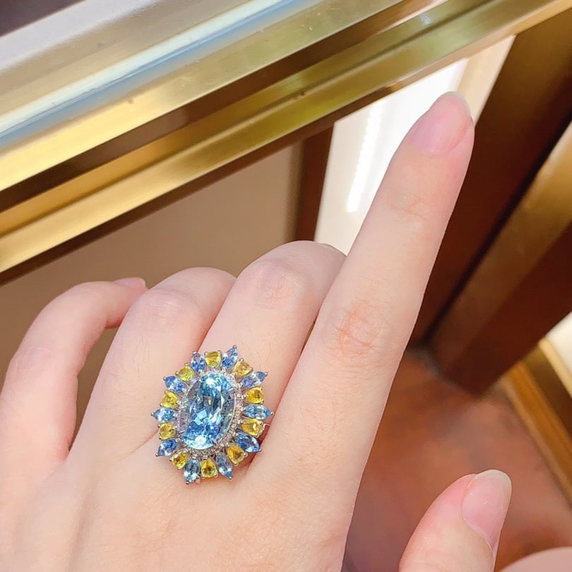 14k Gold 8.8 Ctw Natural Aquamarine & Sapphire Ring/pendant( Without Chain ) - 8