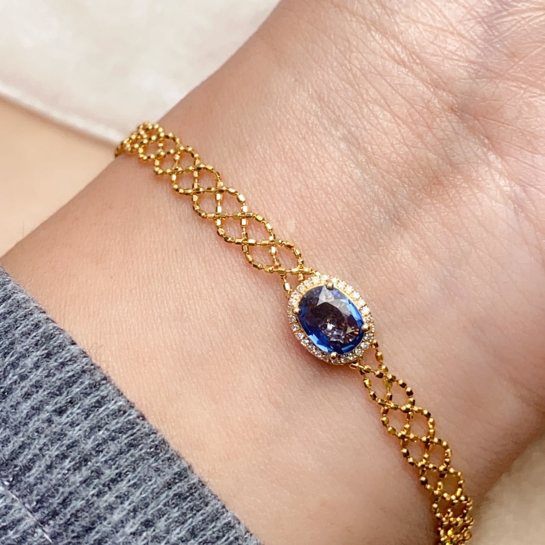 14k Gold 1.00 Ct Natural Sapphire & Diamond Bracelet - 5