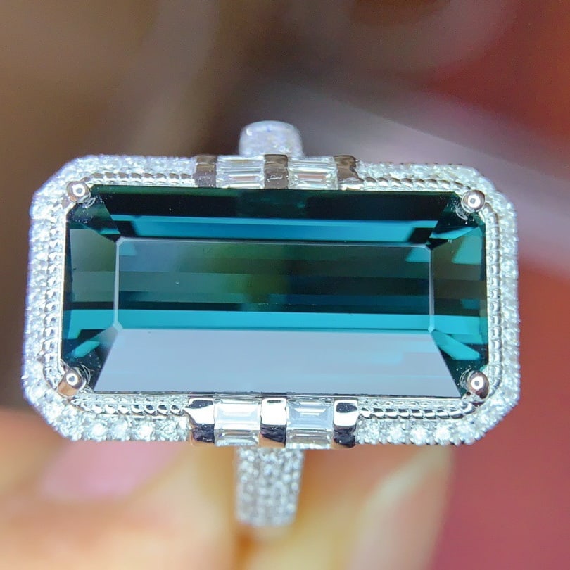 14k Gold 7.39 Ctw Natural Tourmaline & Diamond Ring - 4