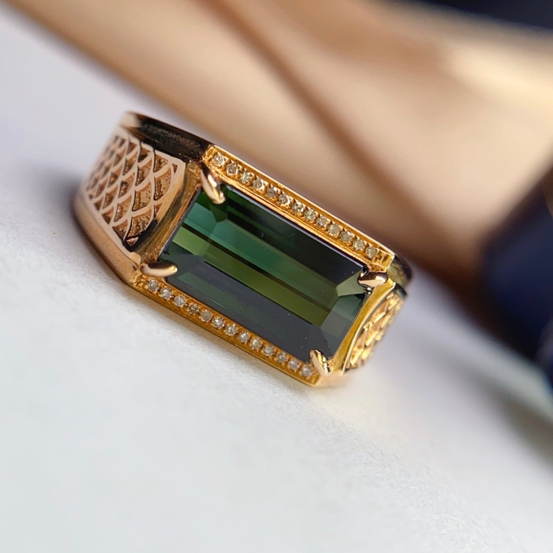 14k Gold 2.80 Ct Natural Tourmaline & Diamond & Men¡¯s Ring - 2