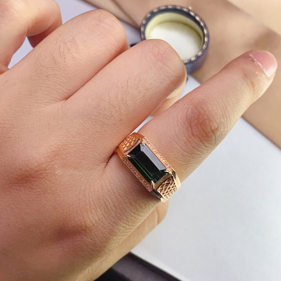 14k Gold 2.80 Ct Natural Tourmaline & Diamond & Men¡¯s Ring - 3