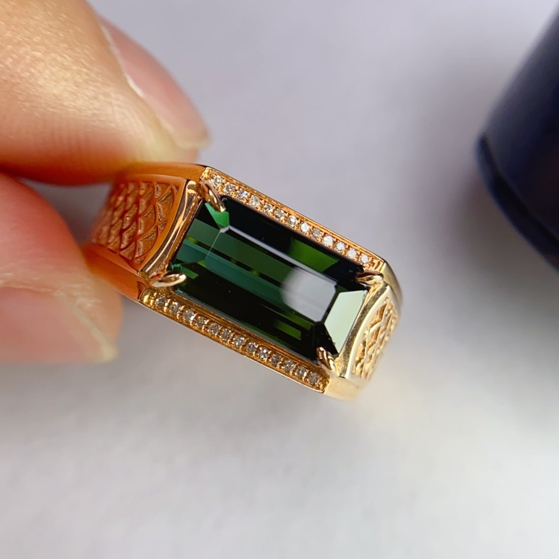 14k Gold 2.80 Ct Natural Tourmaline & Diamond & Men¡¯s Ring - 4