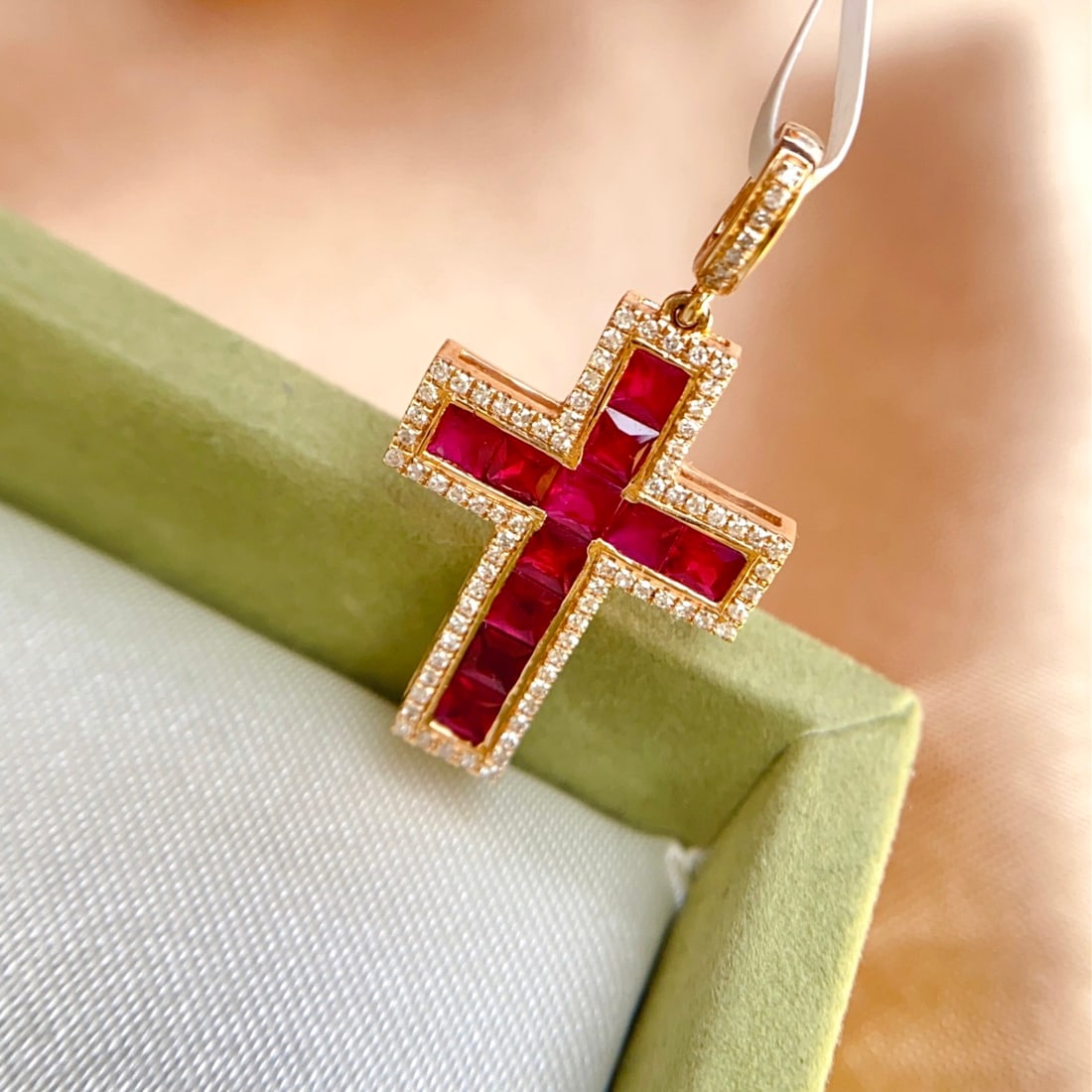 14k Gold 1.30 Ct Natural Ruby & Diamond Pendant( Without Chain ) - 2