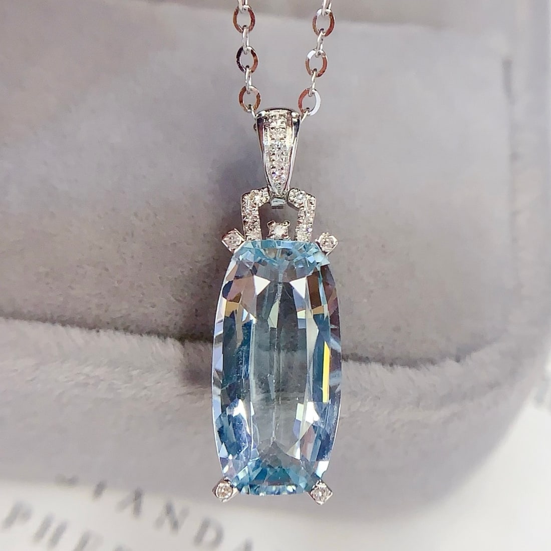 14k Gold 3.63 Ct Natural Aquamarine & Diamond Pendant( Without Chain ) - 3