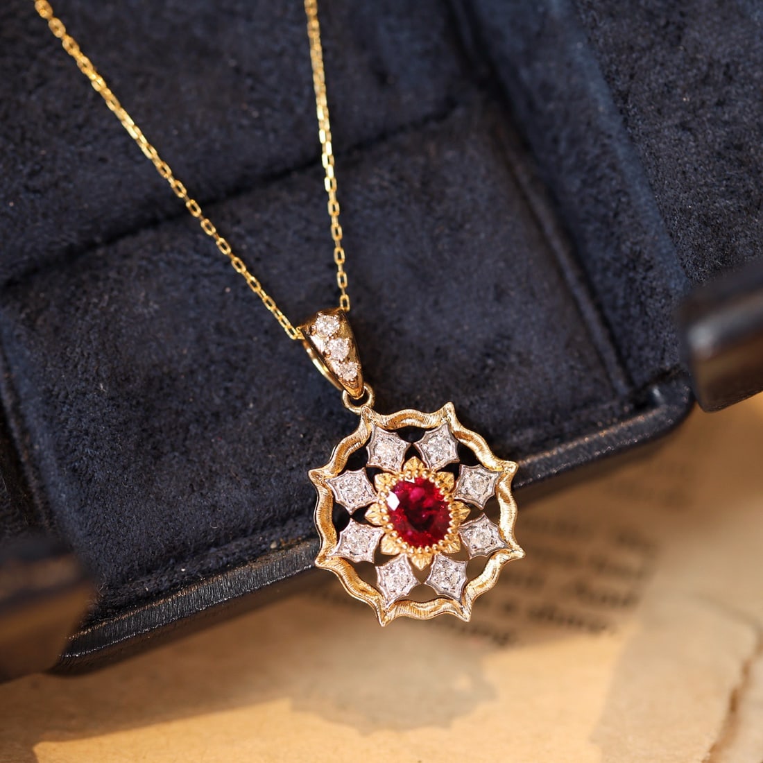 14k Gold 1.07 Ctw Natural Ruby & Diamond Pendant( Without Chain ) (1 of 7)