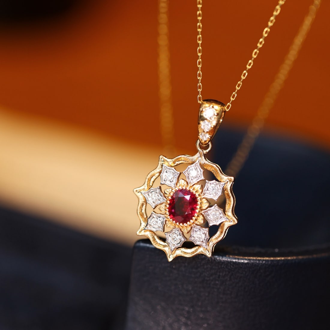 14k Gold 1.07 Ctw Natural Ruby & Diamond Pendant( Without Chain ) - 2