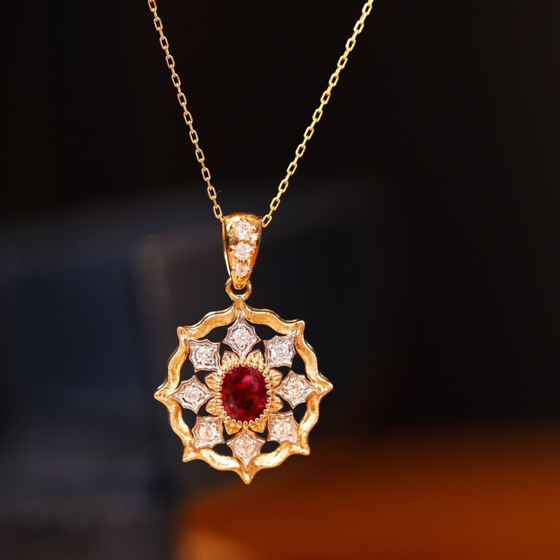 14k Gold 1.07 Ctw Natural Ruby & Diamond Pendant( Without Chain ) - 3