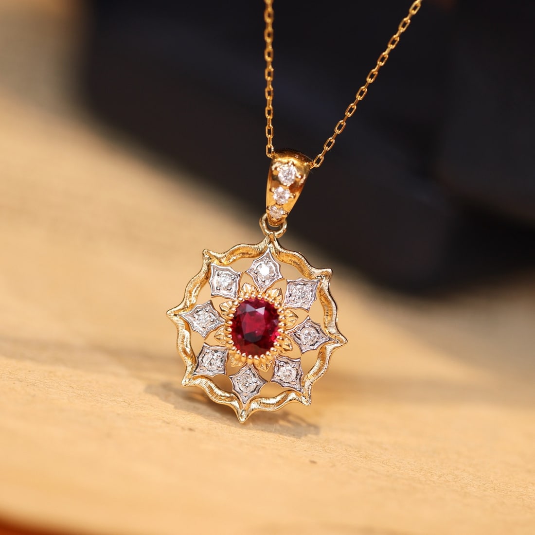 14k Gold 1.07 Ctw Natural Ruby & Diamond Pendant( Without Chain ) - 4