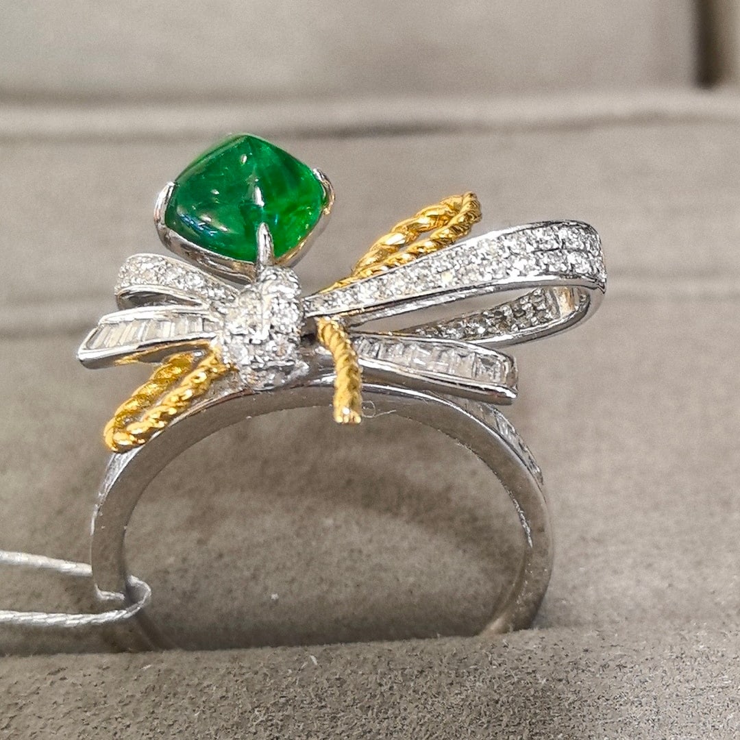 14k Gold 1.75 Ctw Vivid Green Natural Emerald & Diamond Ring - 5