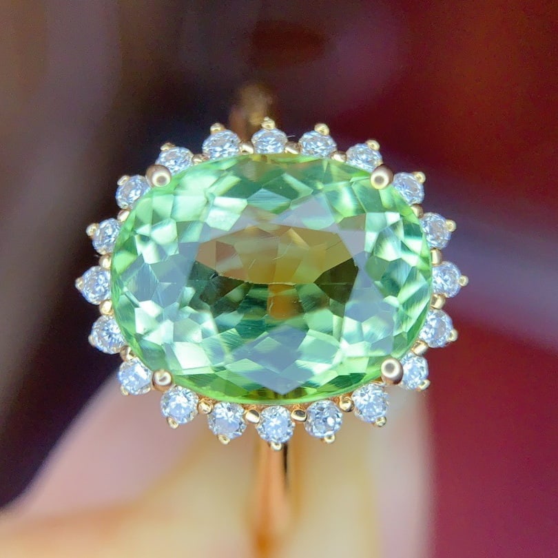 14k Gold 3.5 Ct Natural Tourmaline & Diamond Ring - 4