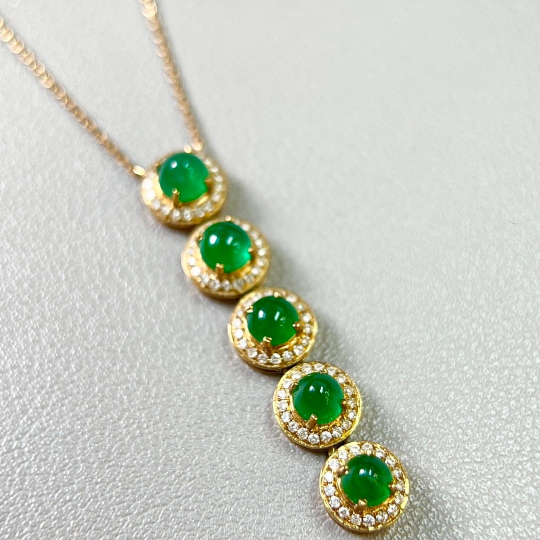 14k Gold 3.10 Ctw Vivid Green Natural Emerald & Diamond Necklace - 7