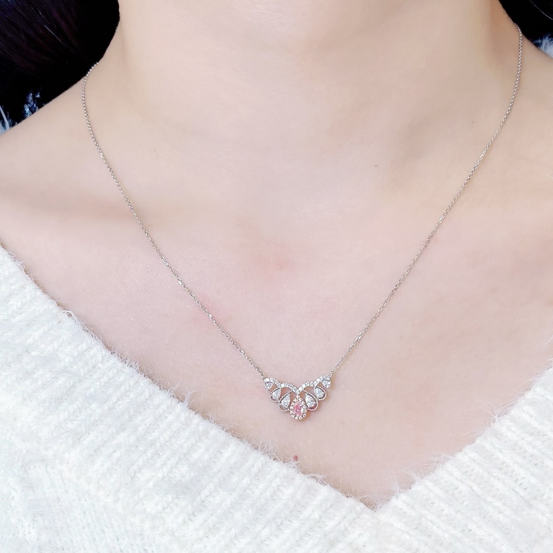 14k Gold 0.56 Ctw Natural Pink Diamond & Diamond Necklace - 2